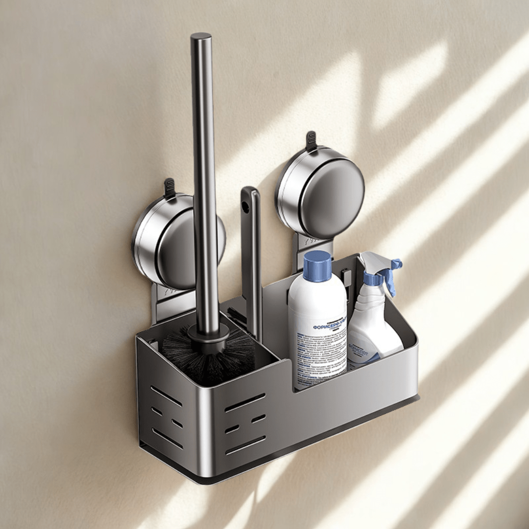 Wall-Mounted Suction Cup Toilet Brush with Storage Holder