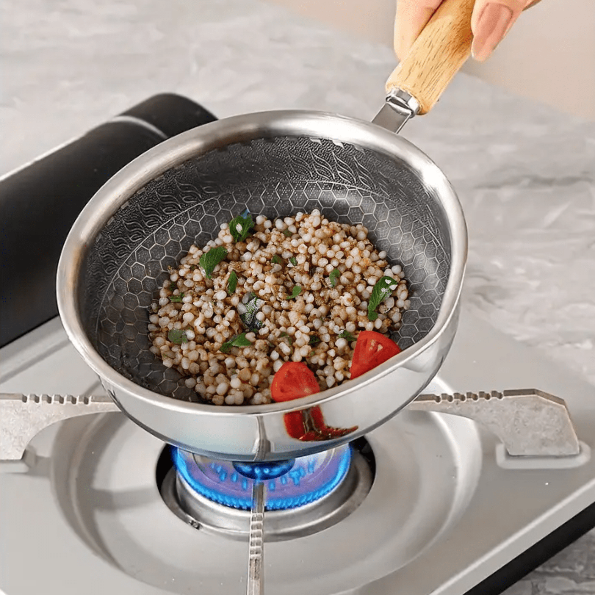 Stainless Steel Nonstick Mini Frying Pan with Wooden Handle (13cm)