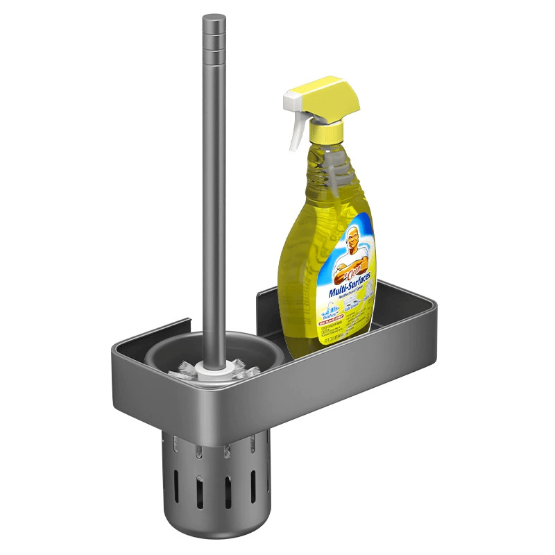 Wall-Mounted Aluminum Toilet Brush Holder with Storage Rack