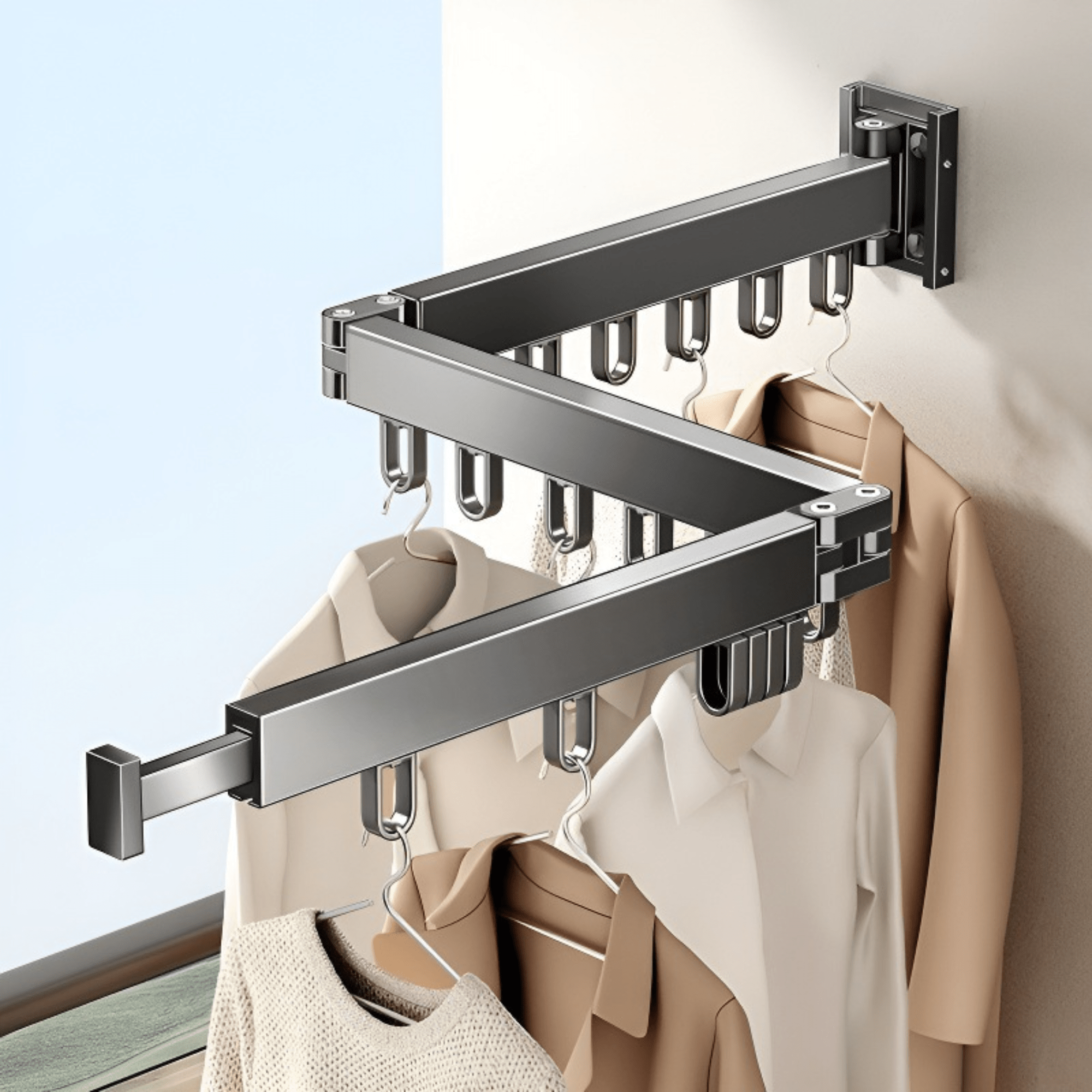 Wall-Mounted Foldable Aluminum Clothes Drying Hanger