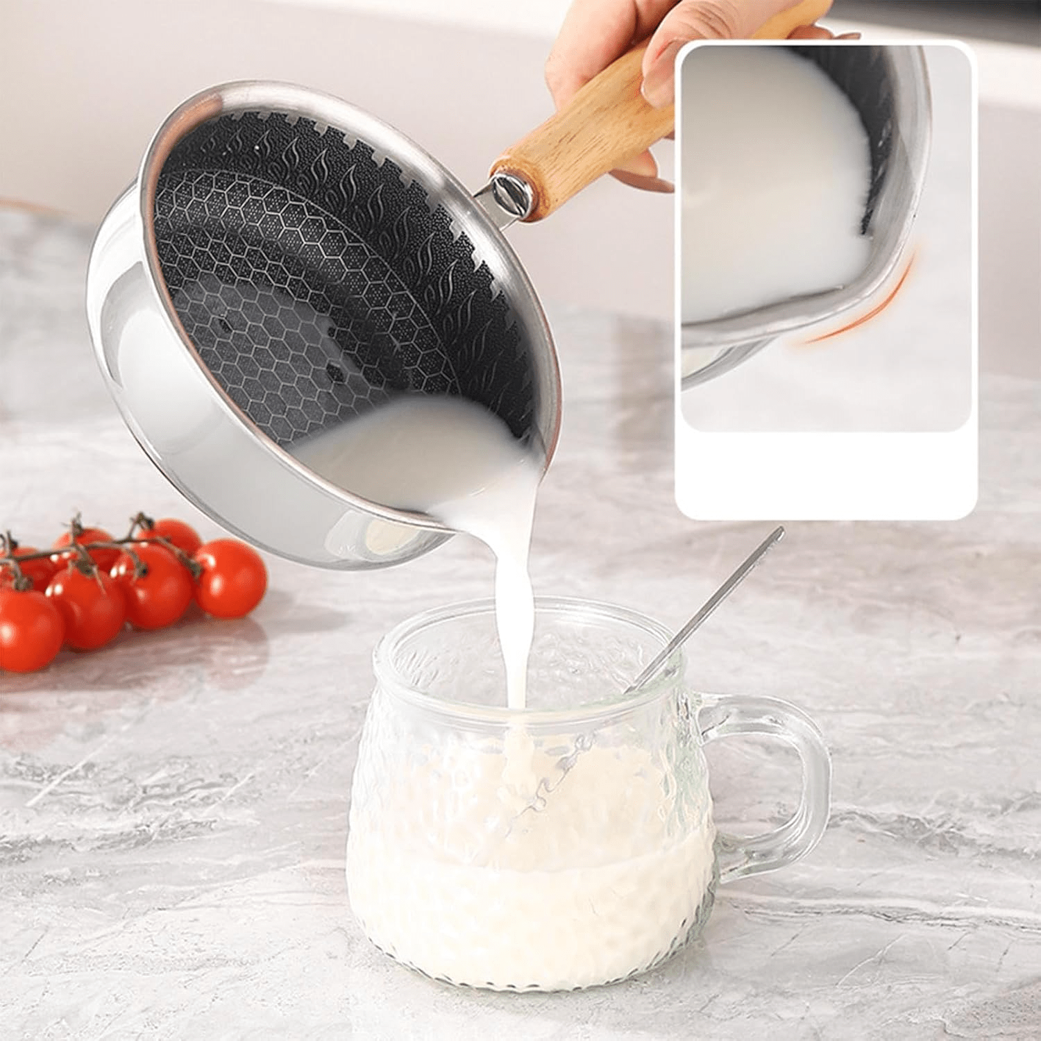 Stainless Steel Nonstick Mini Frying Pan with Wooden Handle (13cm)