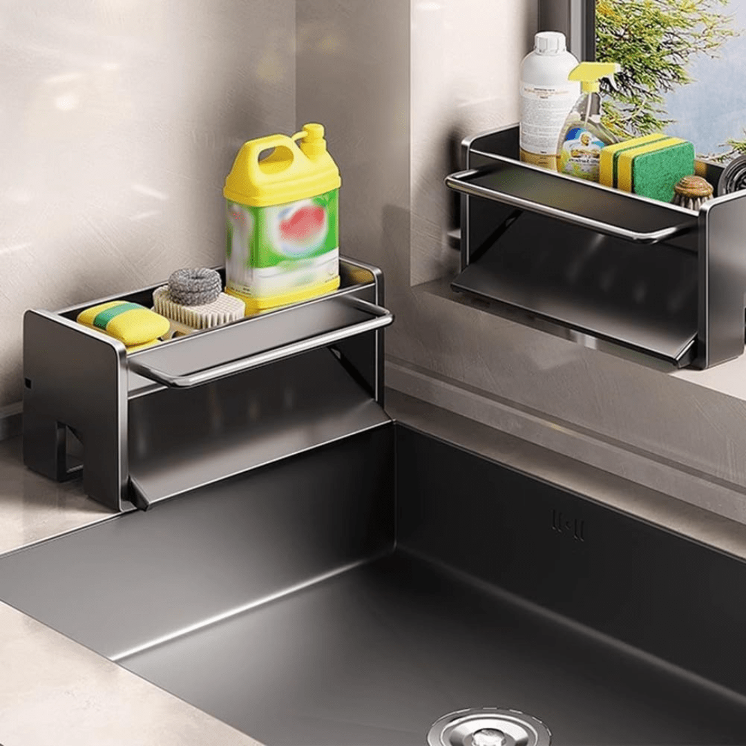 Carbon Steel Sponge & Dishcloth Holder with Auto Drain