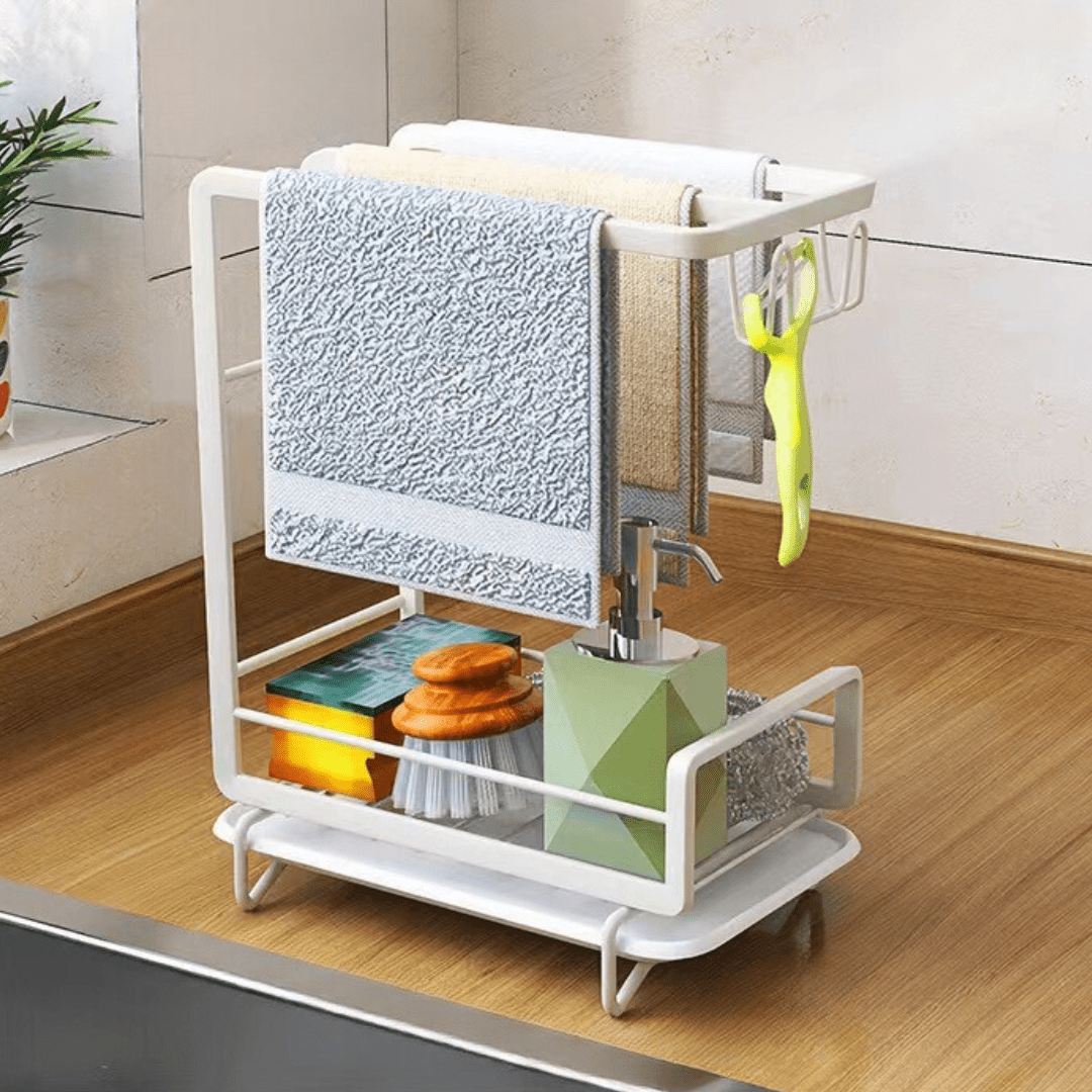 Wall-Mounted Bathroom Organizer Rack with Hooks & Storage Shelf