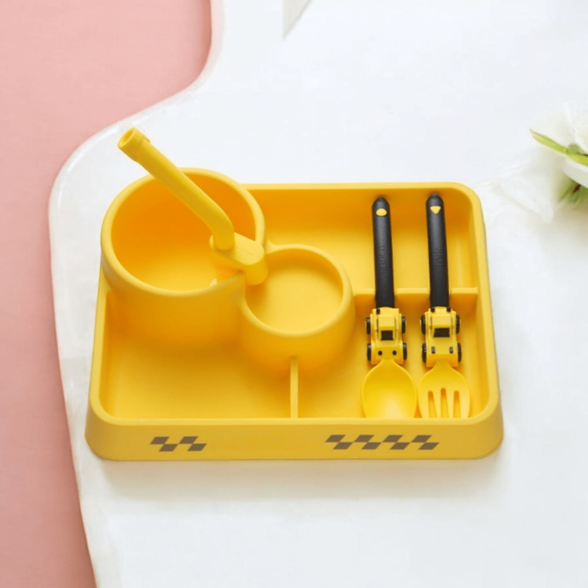 Baby Feeding Construction Themed Dinnerware Plate with Tractor Utensils