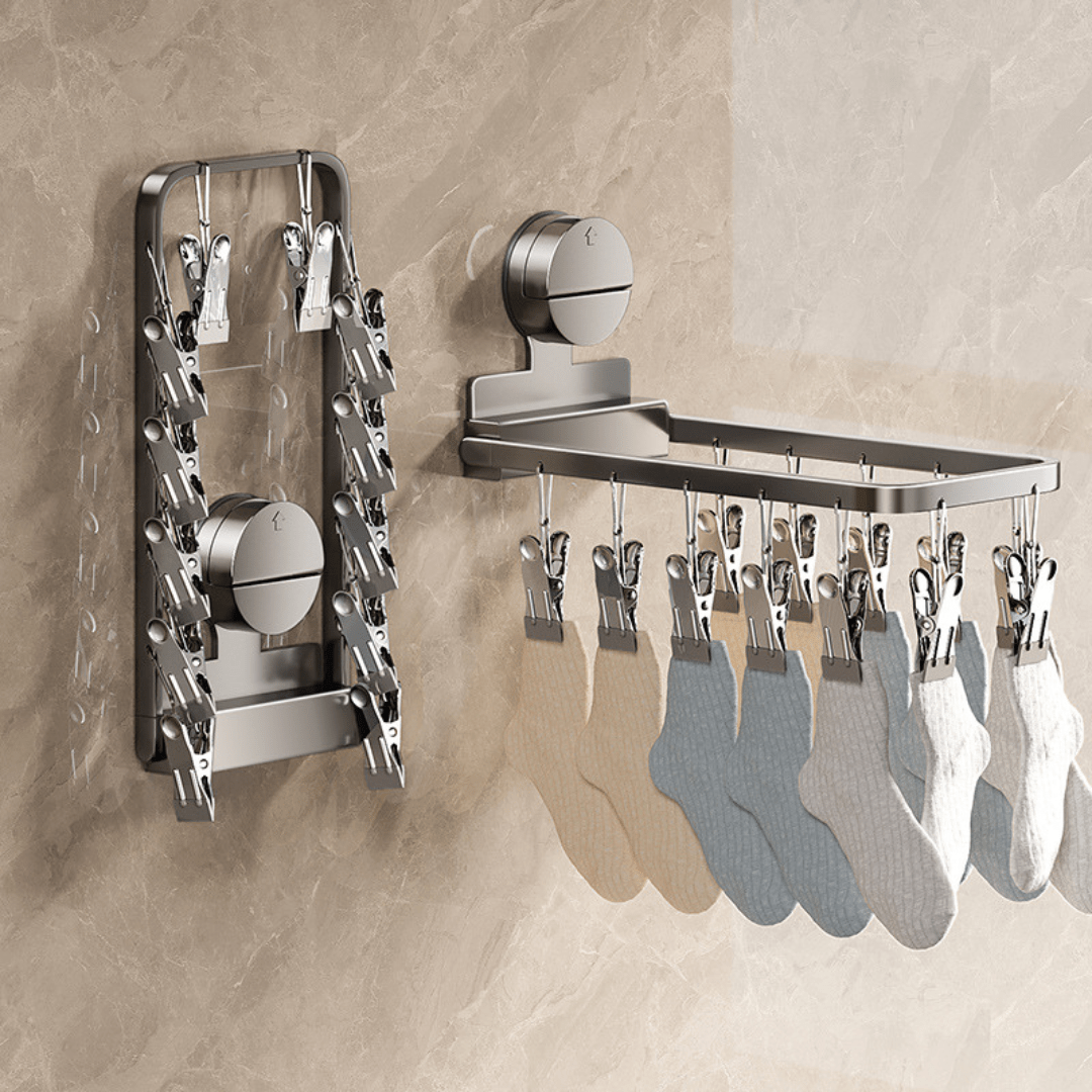 Carbon Steel Foldable Suction Cup Sock Drying Rack