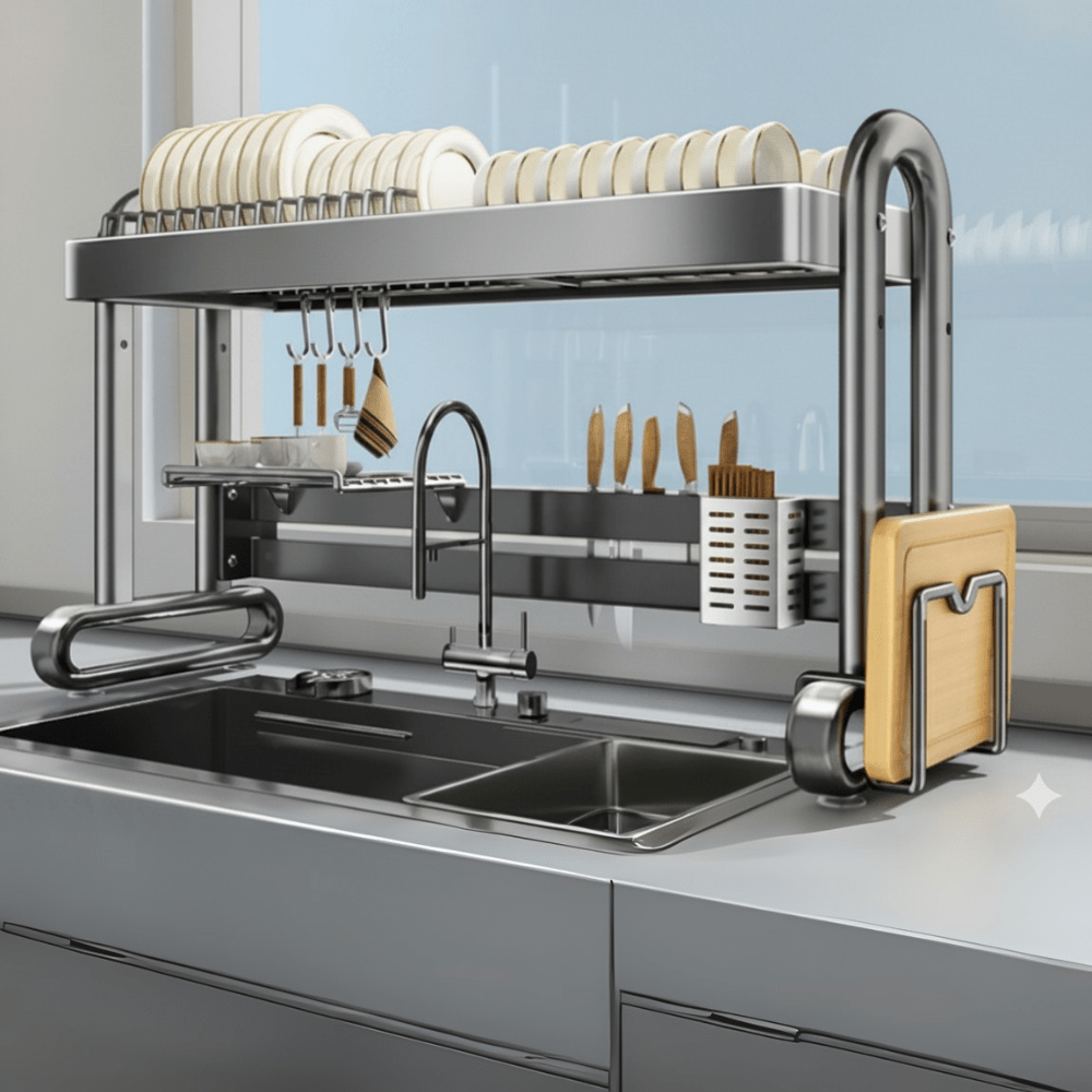 Clean Edge Stainless Steel Multi-Function Dish Rack Organizer