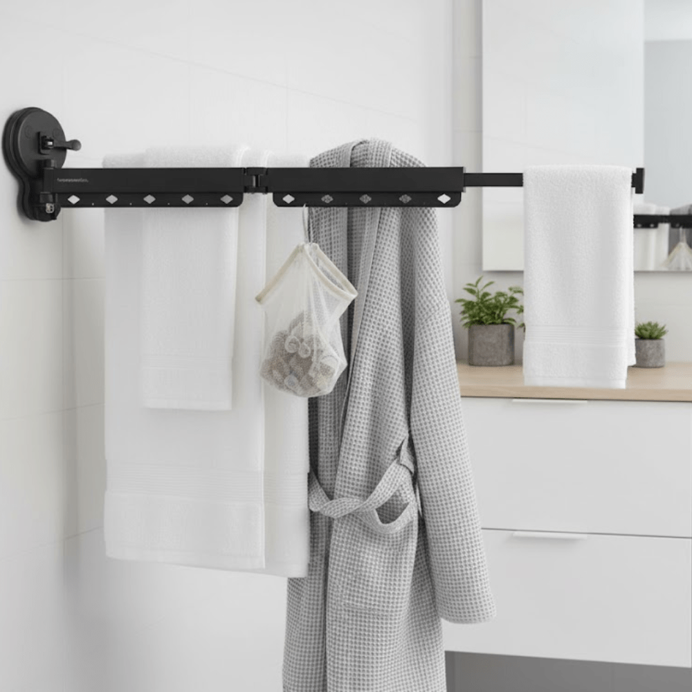 Wall-Mounted Folding Clothes Drying Hanger with Suction Cup