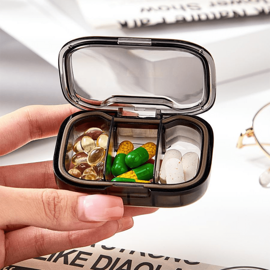 Compact Triple-Sealed Adjustable 3-Grid Mini Pill Organizer Box