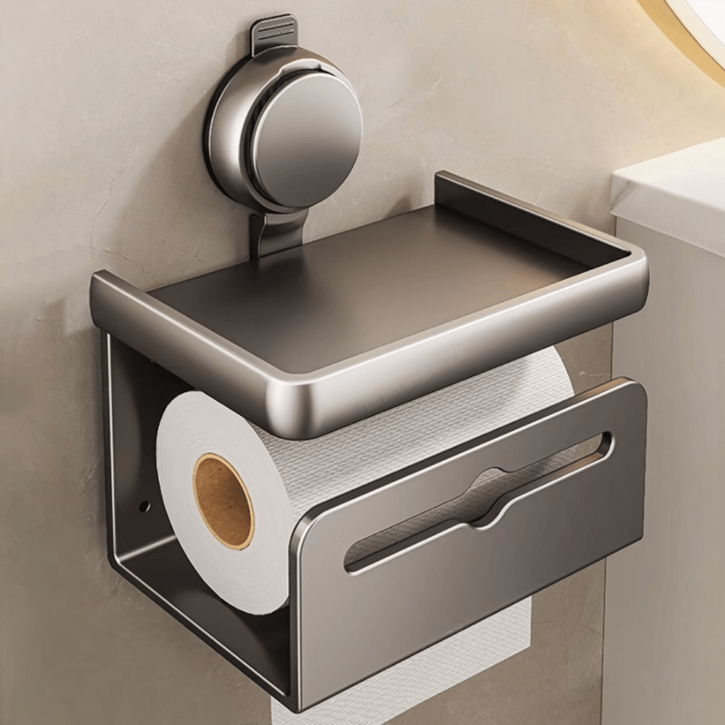Wall-Mounted Toilet Paper Box with Removable Suction Cup