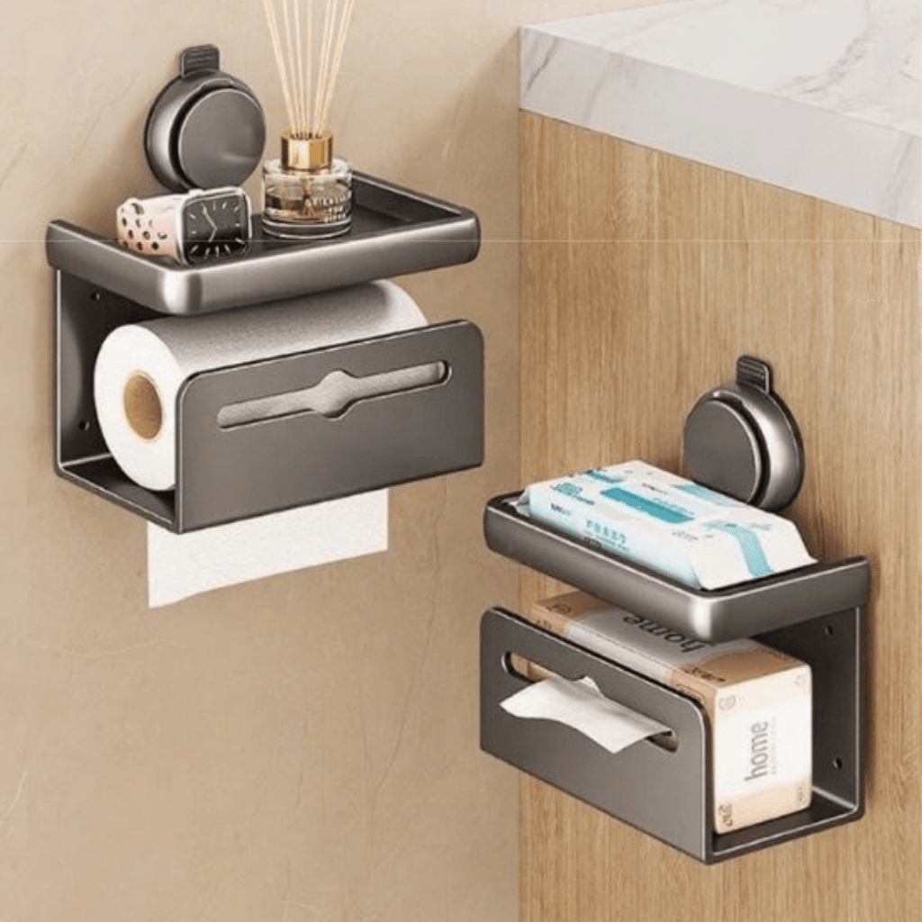 Wall-Mounted Toilet Paper Box with Removable Suction Cup