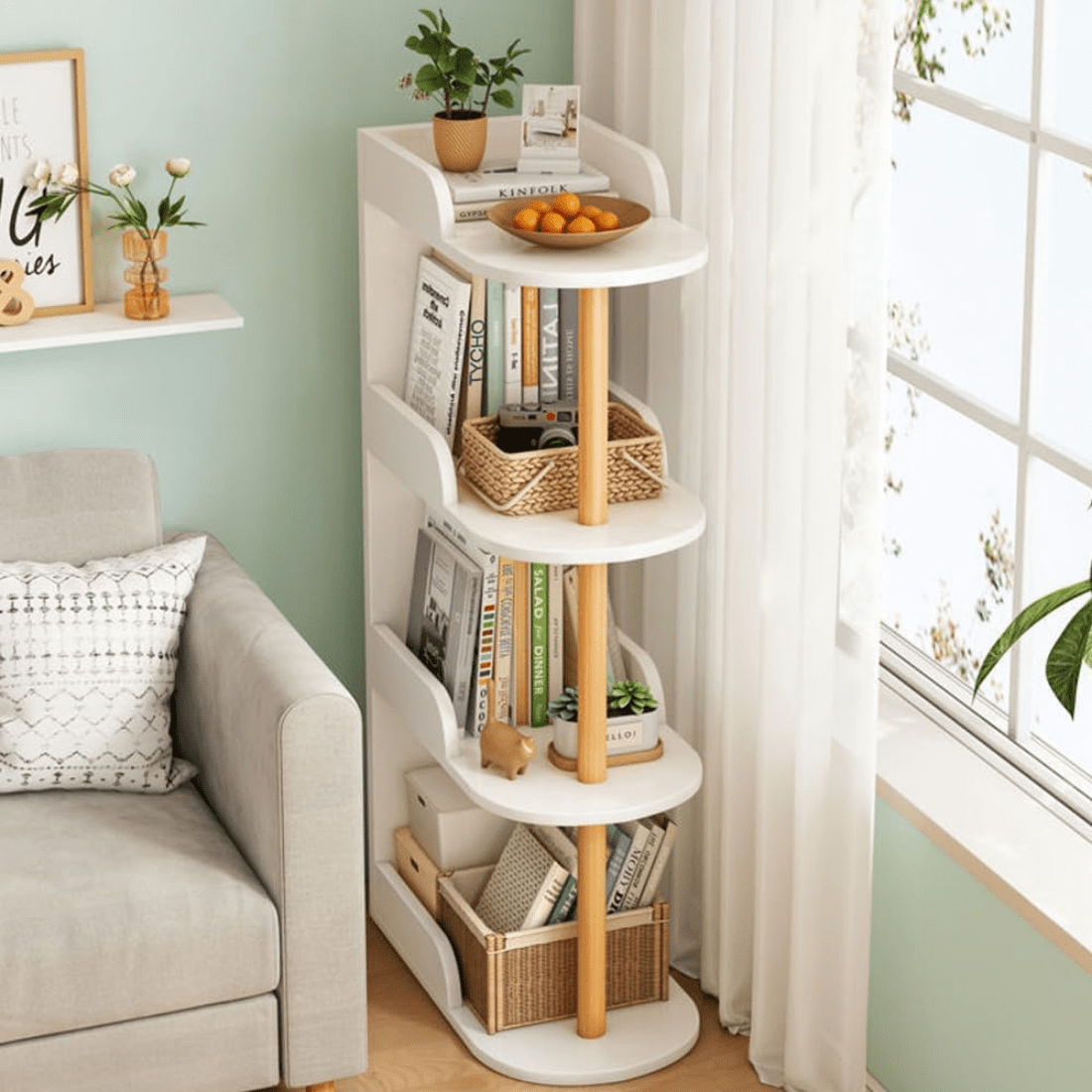 Compact 4-Tier Bed & Sofa Side Storage Shelf