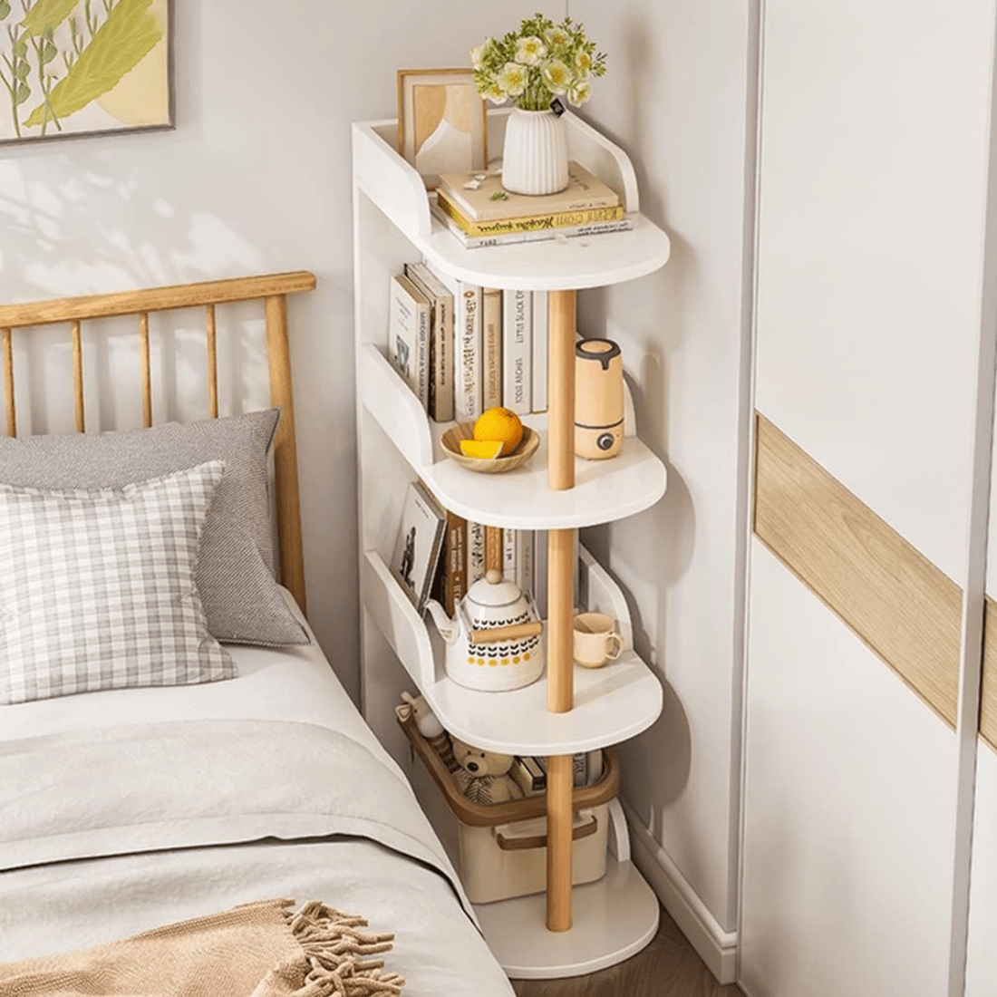 Compact 4-Tier Bed & Sofa Side Storage Shelf