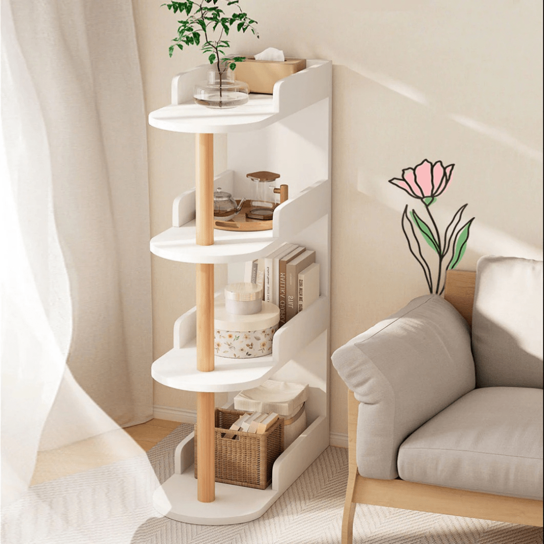 Compact 4-Tier Bed & Sofa Side Storage Shelf