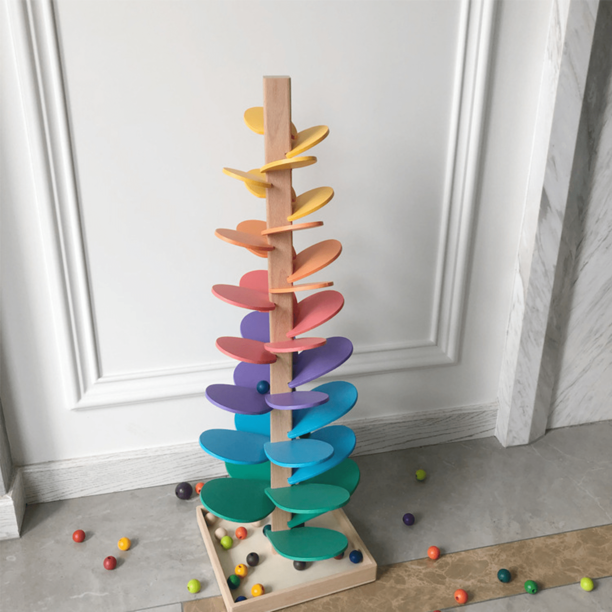 Colorful Wooden Musical Tree Tower Toy for Kids with Marble Run Track