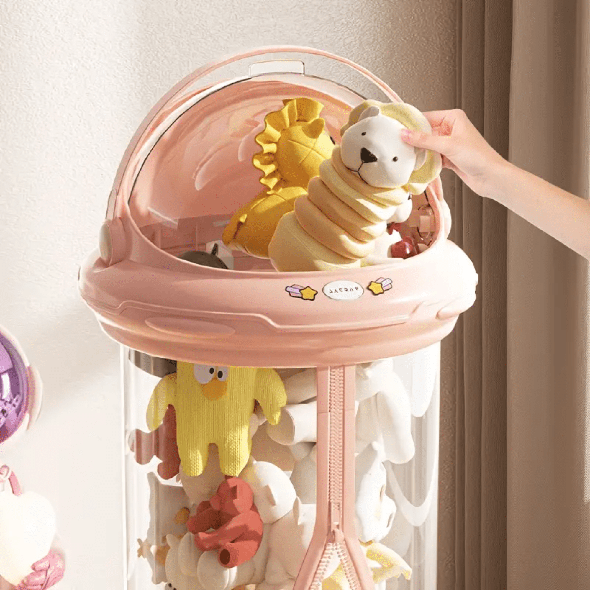 Transparent Plastic Toy Storage Bucket with Zipper (30cm)