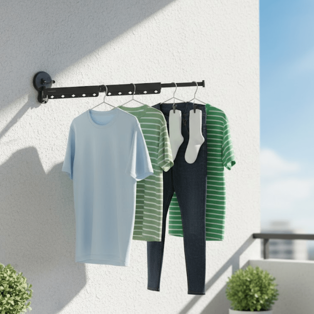 Wall-Mounted Folding Clothes Drying Hanger with Suction Cup