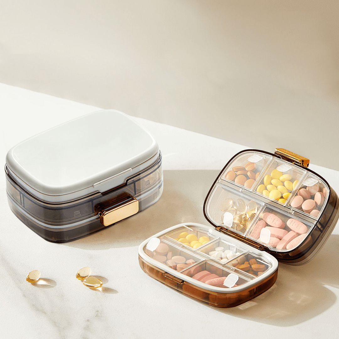Three-Layer White Portable Weekly Pill Organizer Box with Moisture Seal