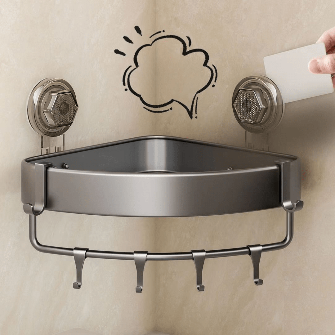 Bathroom Wall Mounted Corner Storage Rack Organizer With Hooks