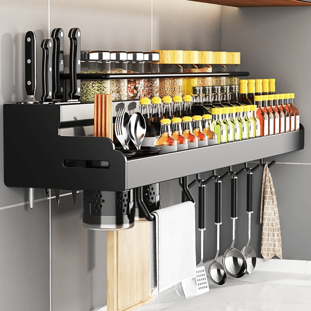 Wall-Mounted Multifunctional Stainless Steel Kitchen Storage Organizer (60cm)