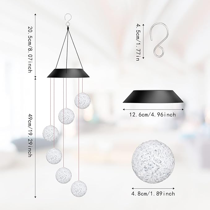 Color Changing Solar Powered LED Wind Chimes (75cm)