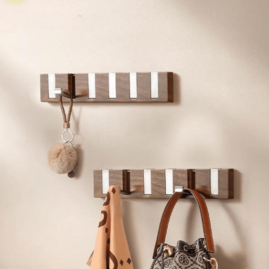 Wall-Mount Folding Fall Hooks with 6 Hooks, Drill Free