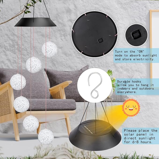 Color Changing Solar Powered LED Wind Chimes (75cm)