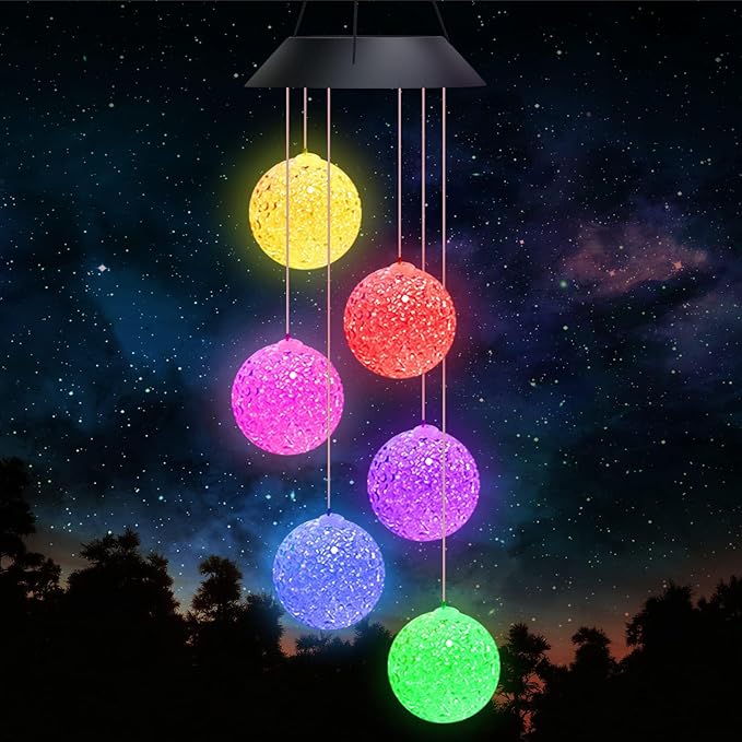 Color Changing Solar Powered LED Wind Chimes (75cm)