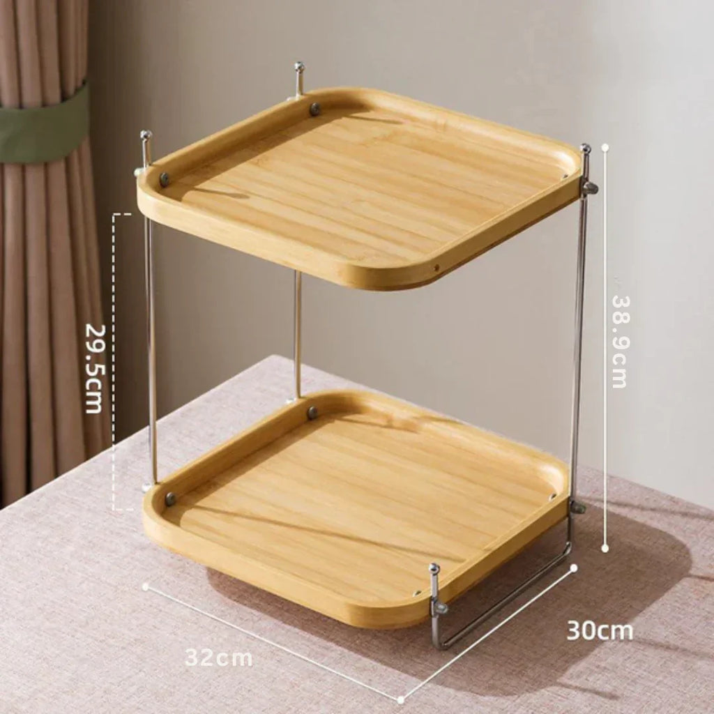 Bamboo Wood Two-Tier Tea Organizer Rack