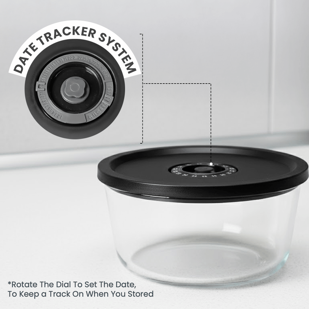 Vacuum Glass Storage Container with Date Tracker Lid