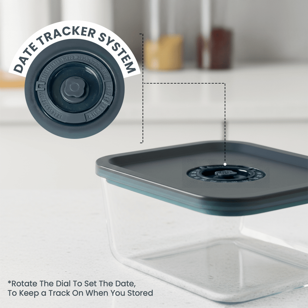 Vacuum Glass Storage Container with Date Tracker Lid