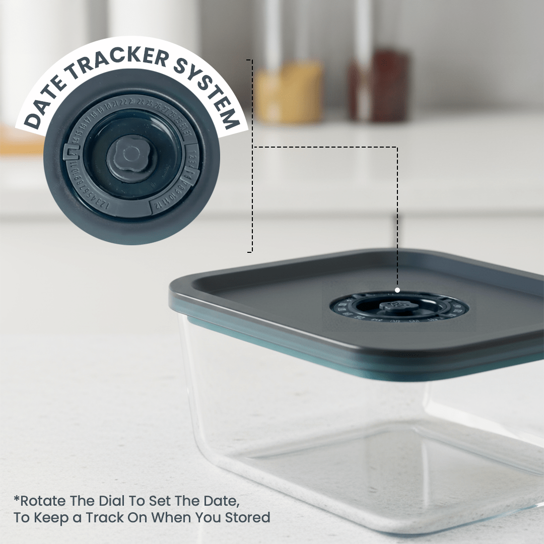 Vacuum Glass Storage Container with Date Tracker Lid