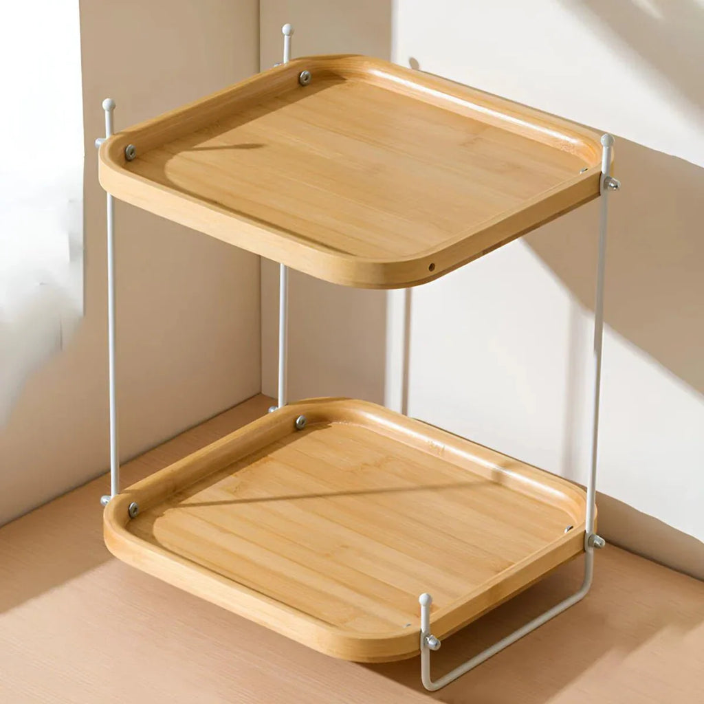 Bamboo Wood Two-Tier Tea Organizer Rack