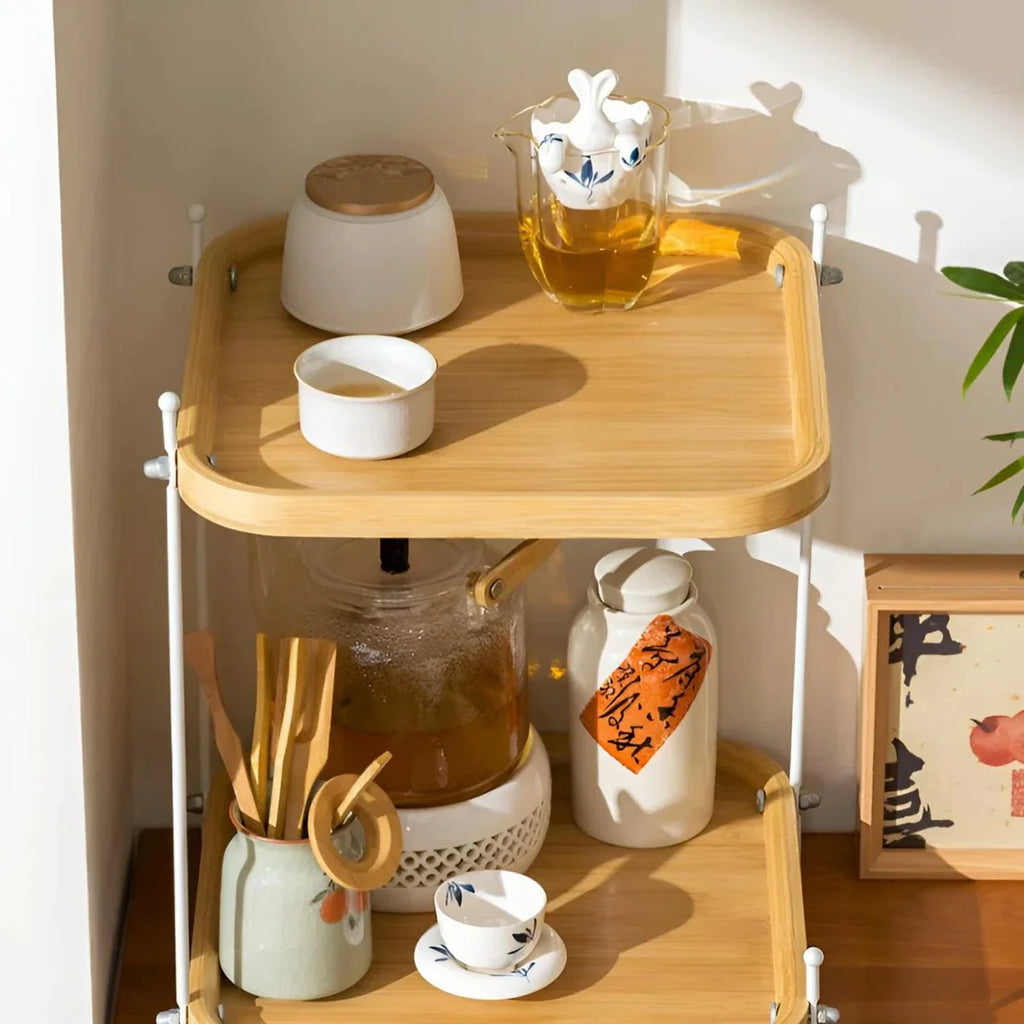 Bamboo Wood Two-Tier Tea Organizer Rack
