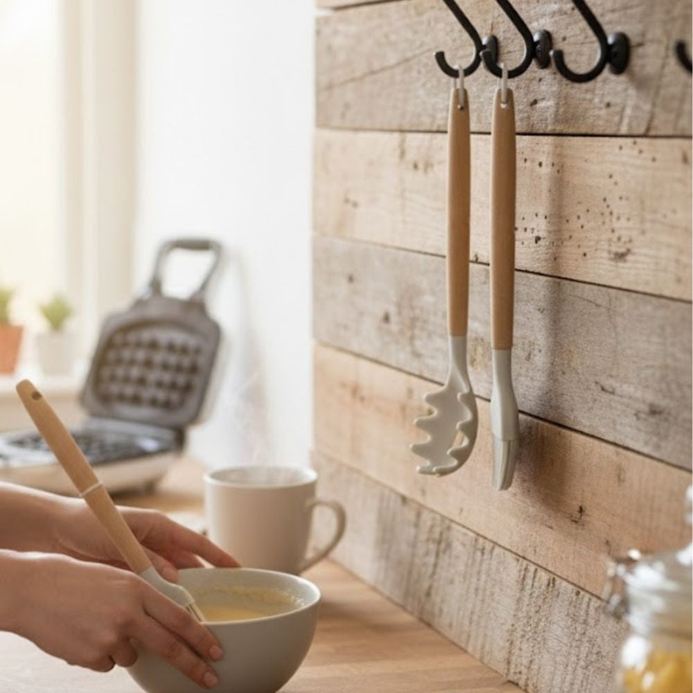 Wooden Handle Silicone Pasta Server & Brush Set