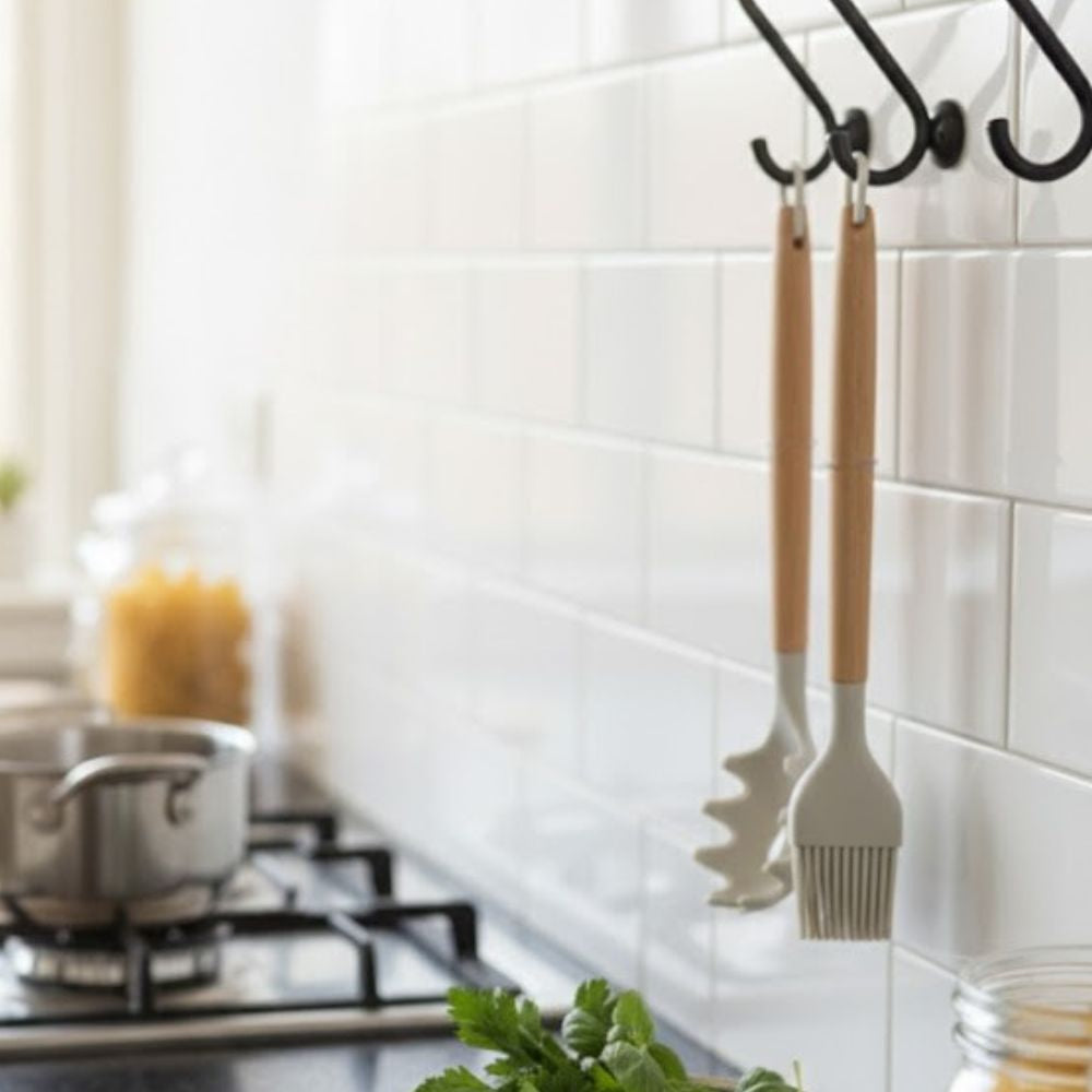 Wooden Handle Silicone Pasta Server & Brush Set