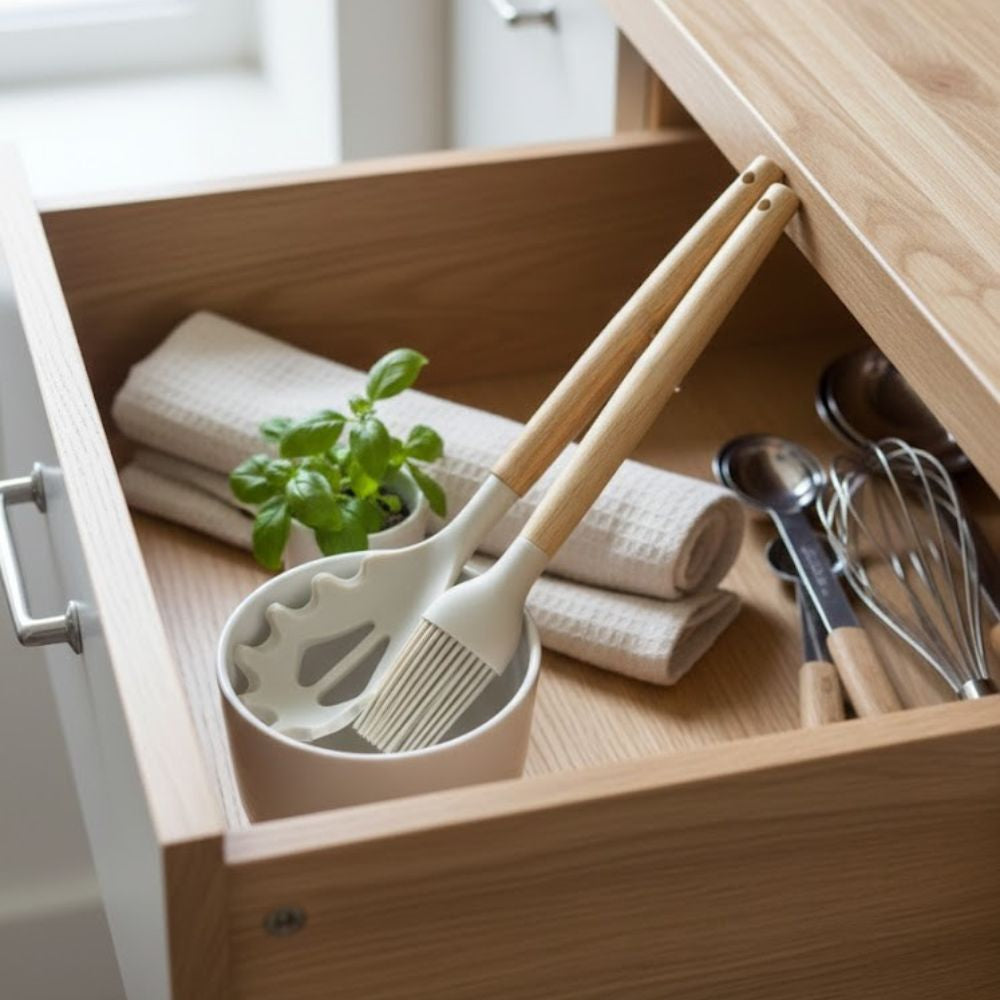 Wooden Handle Silicone Pasta Server & Brush Set