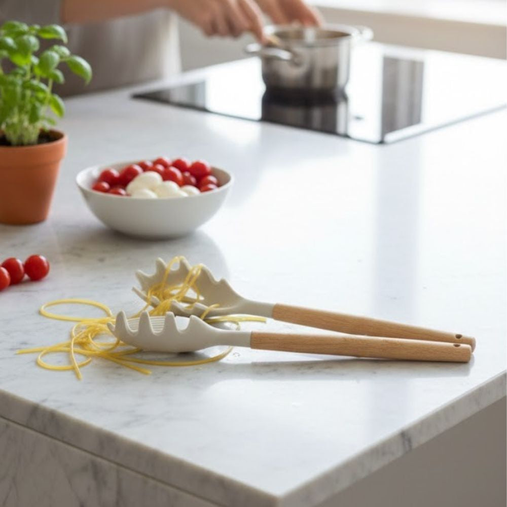 Wooden Handle Silicone Pasta Server & Brush Set