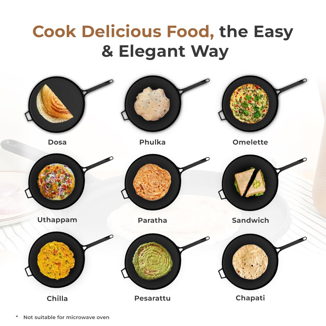 Cast Iron Flat Tawa for Dosa & Roti with Handle Cover (28cm)