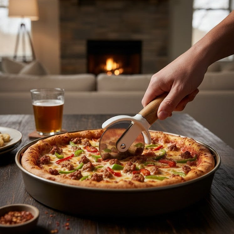Classic Stainless Steel Pizza Cutter with Wood Handle