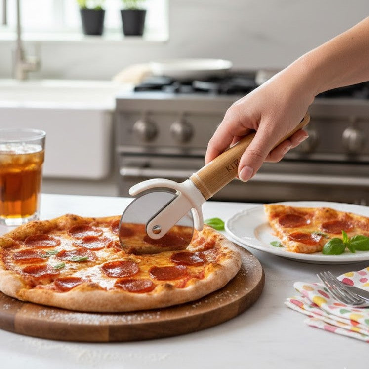 Classic Stainless Steel Pizza Cutter with Wood Handle
