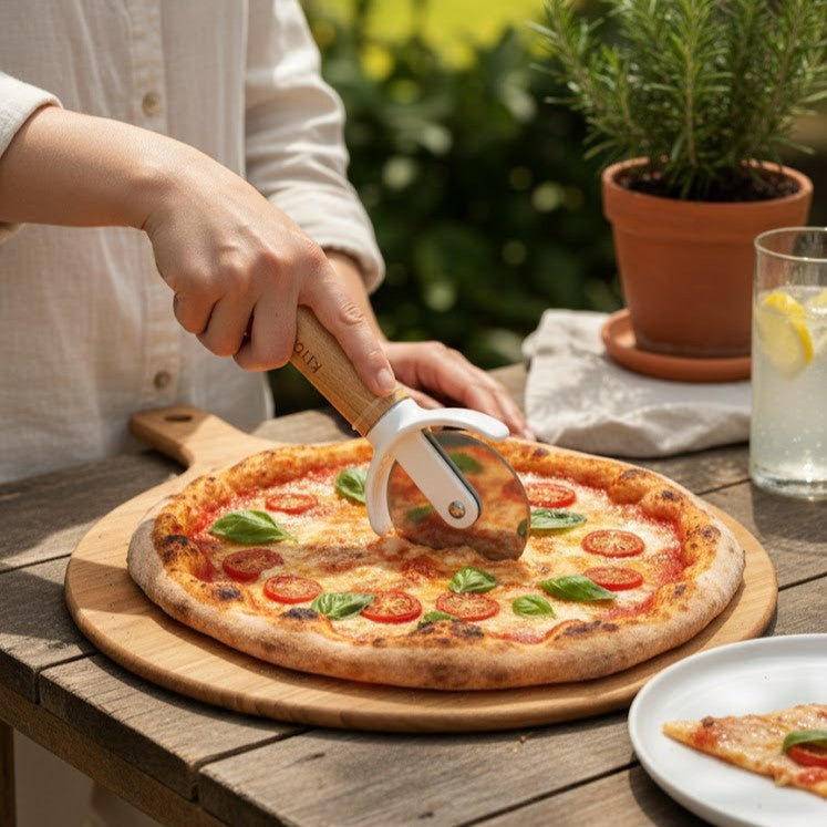 Classic Stainless Steel Pizza Cutter with Wood Handle