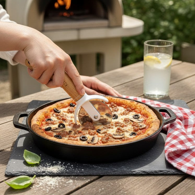 Classic Stainless Steel Pizza Cutter with Wood Handle