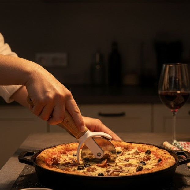 Classic Stainless Steel Pizza Cutter with Wood Handle
