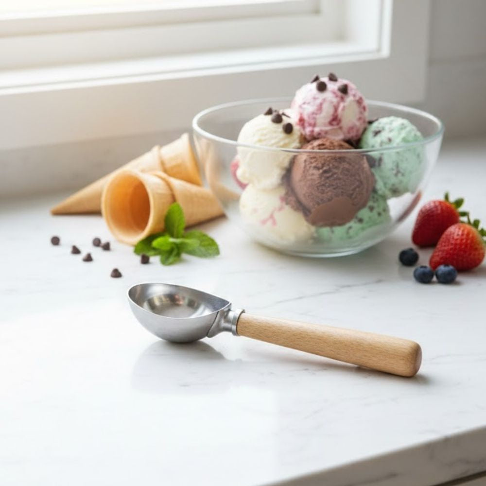 Classic Wooden Handle Stainless Steel Ice Cream Scoop