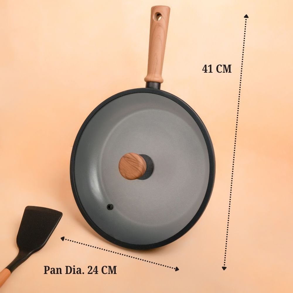 Titanium Non-Stick Induction Frying Pan with Glass Lid (24cm)