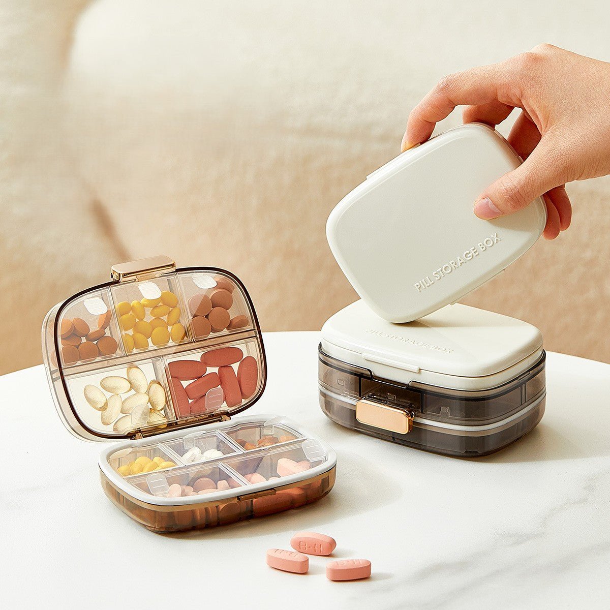 Three-Layer White Portable Weekly Pill Organizer Box with Moisture Seal