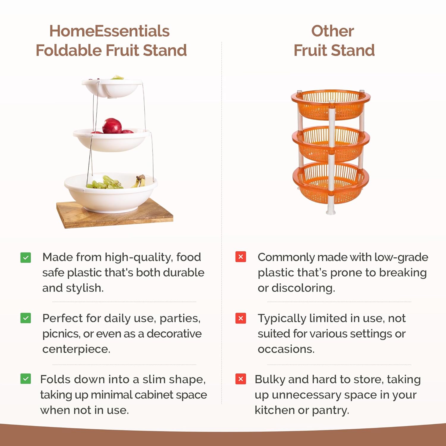 Twist & Fold 3-Tier Foldable Snack & Fruit Stand (38 cm)