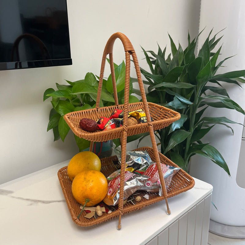 Vintage Multi-Tier Imitation Rattan Basket (27 cm)